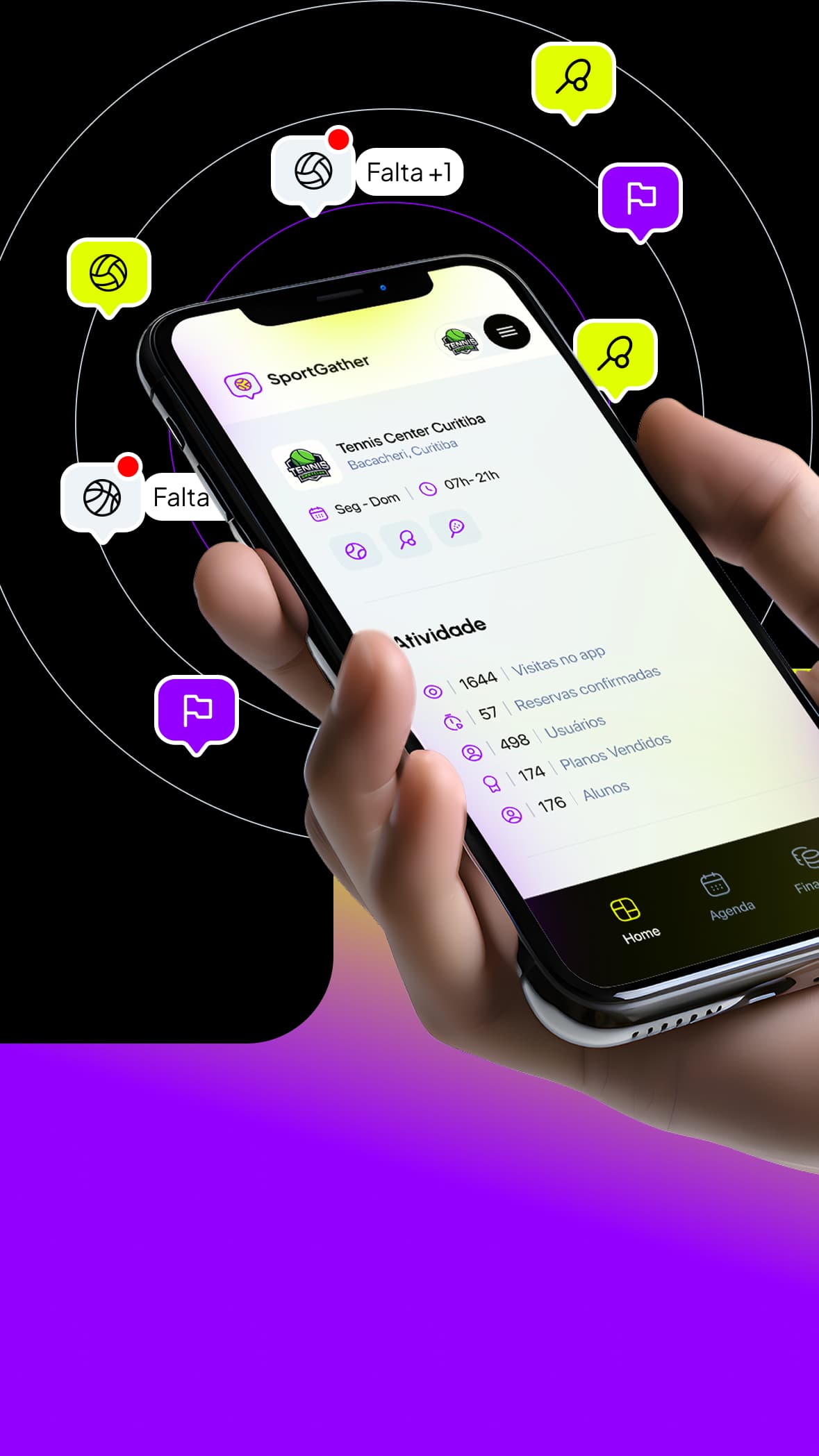 Gestão de espaços esportivos no celular